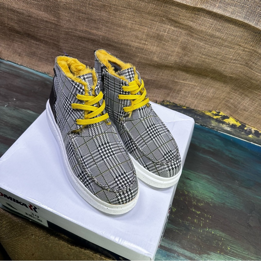 Romika Helsinki black & yellow plaid high hi top sneakers boots sz‎ 8 - Picture 9 of 11